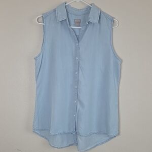 Chico's Light Blue Sleeveless Button-Down Collard Shirt